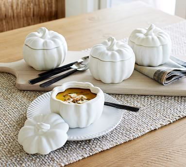 Pumpkin Shaped Stoneware Lidded Bowls