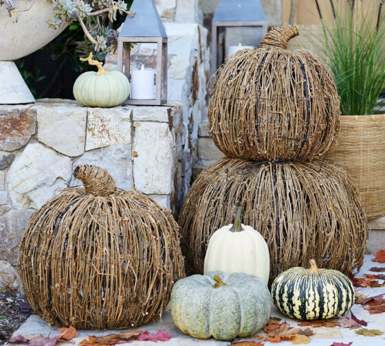 Lit Woven Pumpkins