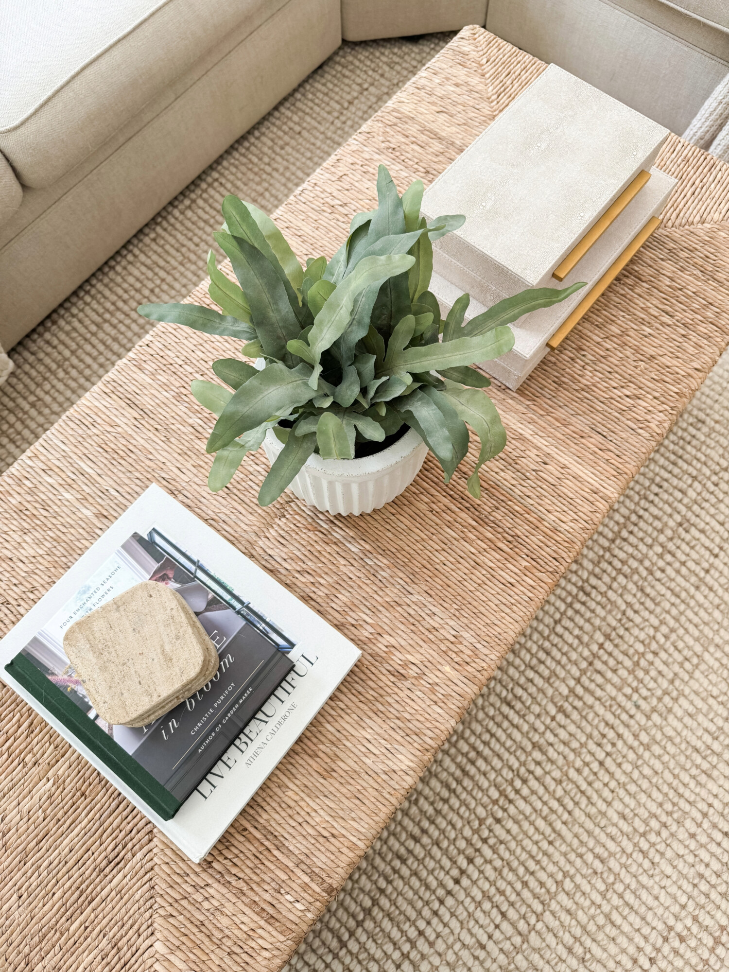 woven coffee table styling