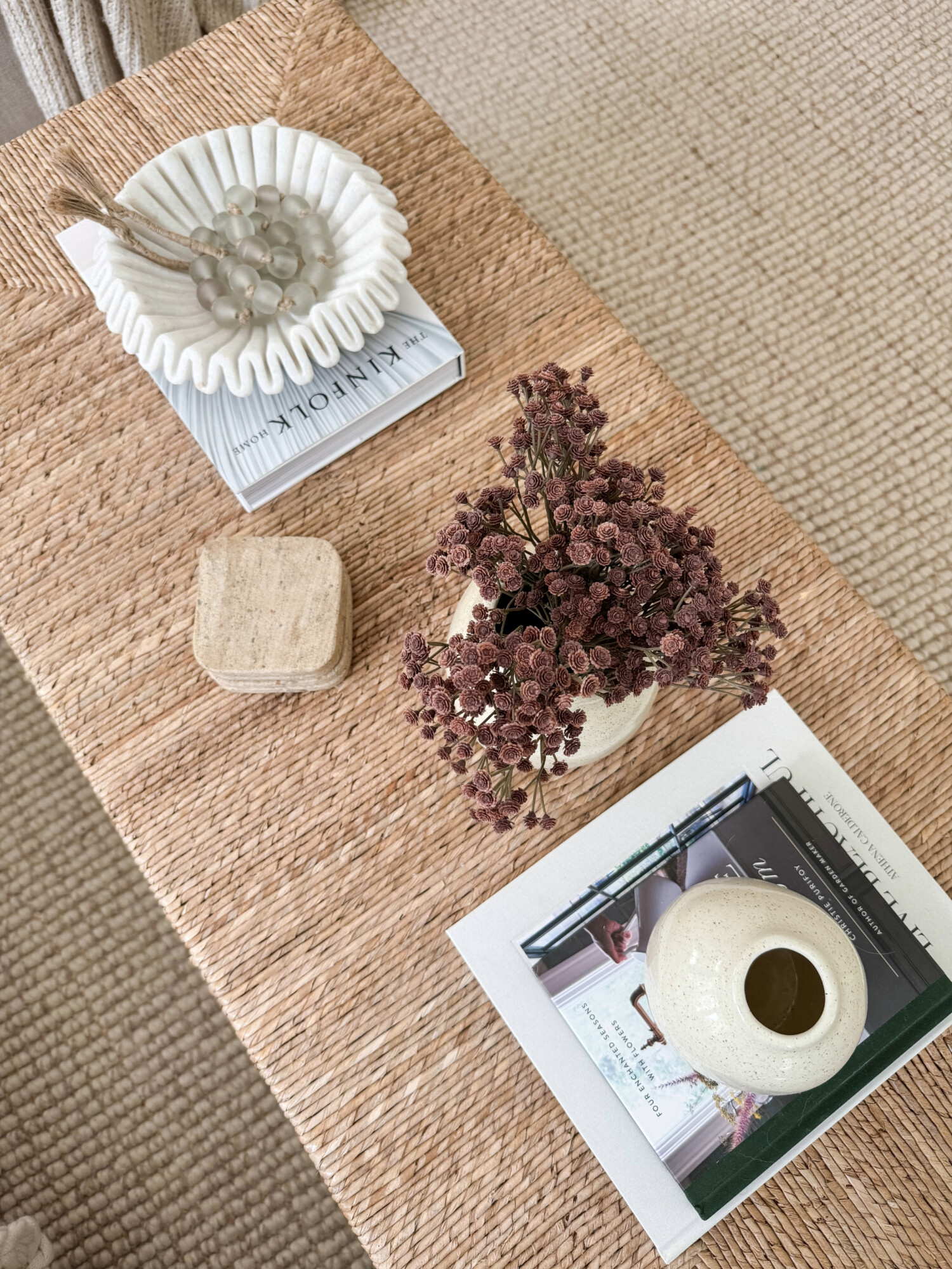 woven coffee table styling