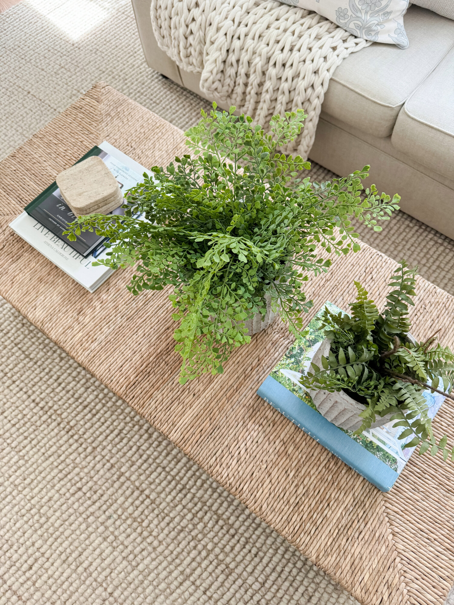 woven coffee table styling