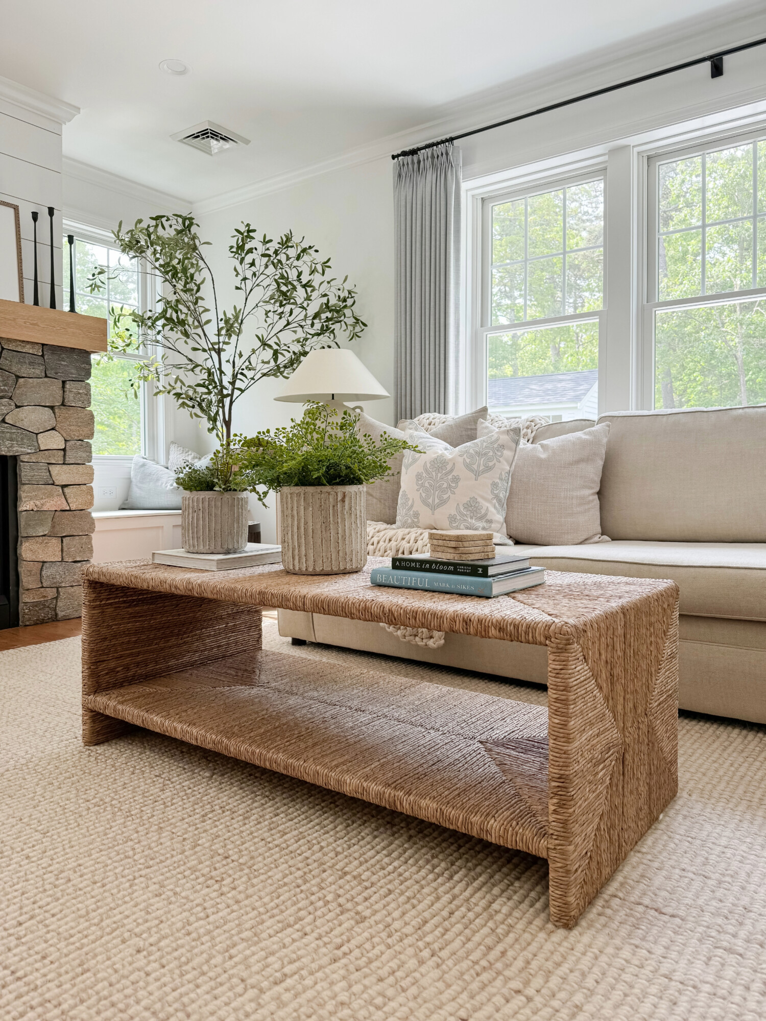 modern coastal living room coffee table styling