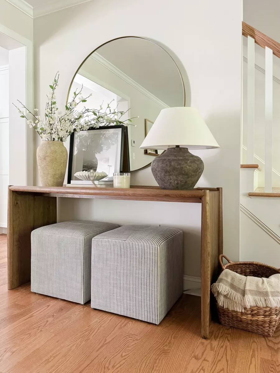 wayfair wood console table under stairs