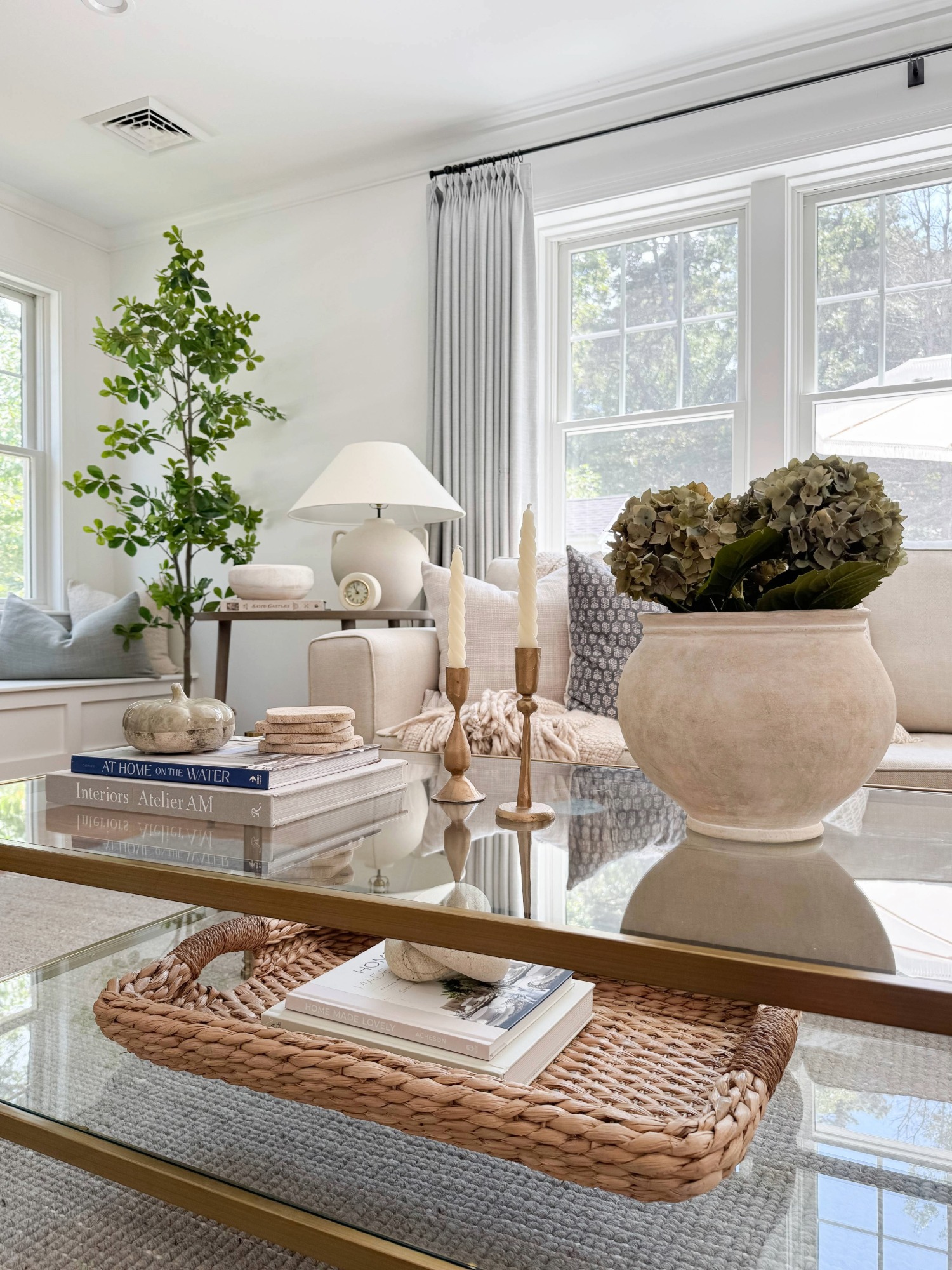 Coastal and fall styled coffee table