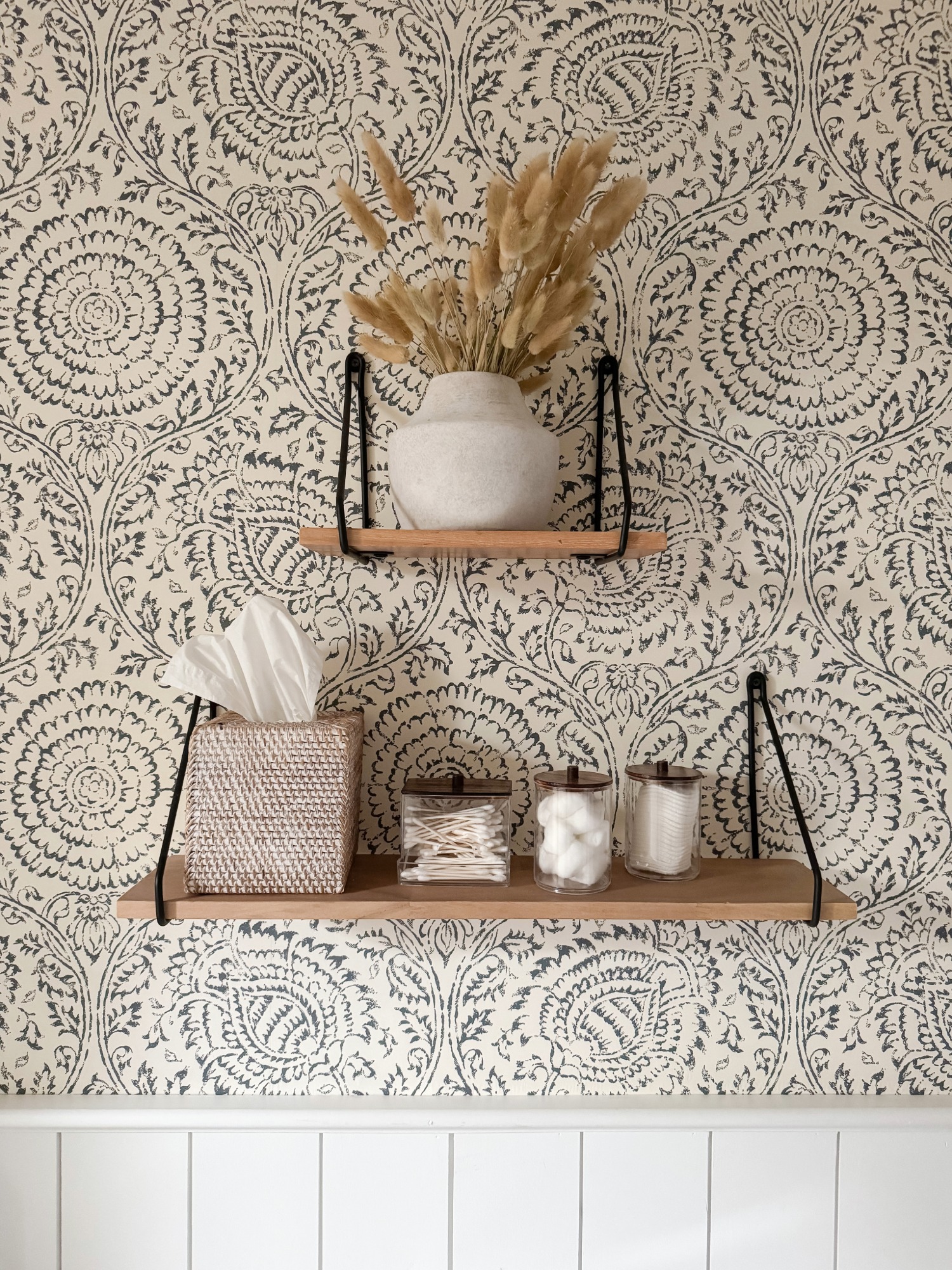 coastal mixed with fall decor bathroom styled