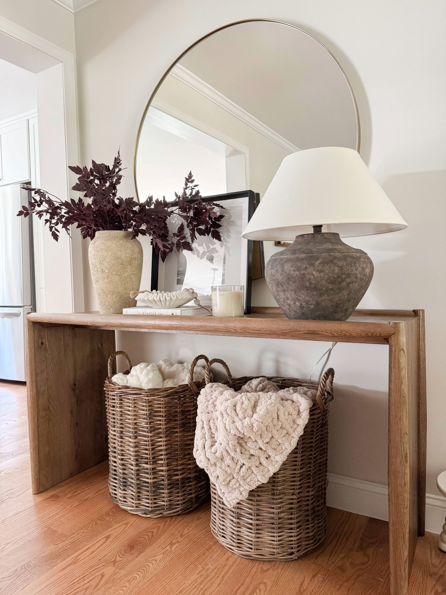 fall coastal inspired styled entryway