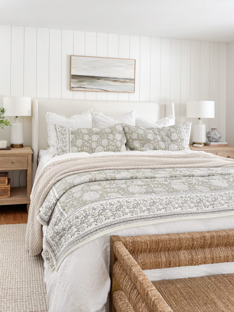 floral print bedding and throw pillows